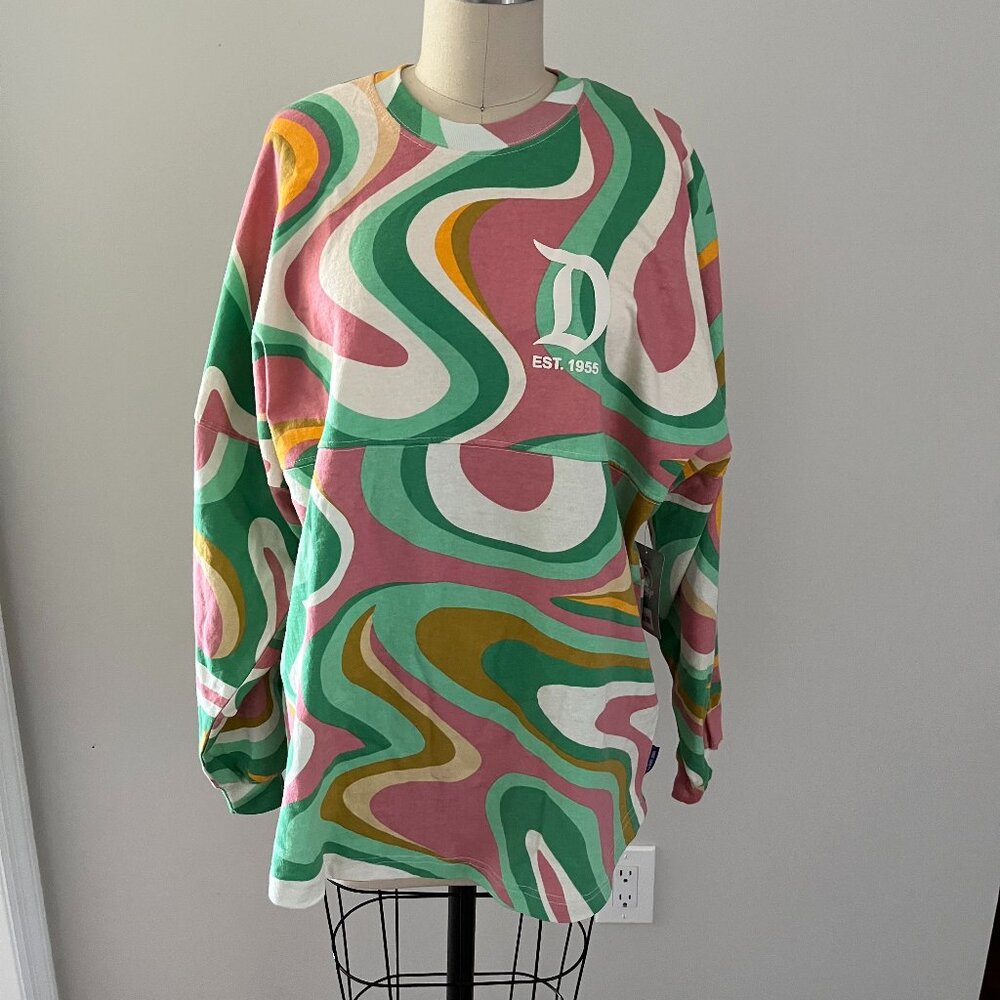 Disneyland 2022 Swirl Spirit Jersey Green Pink Orange Yellow Retro Psychedelic M